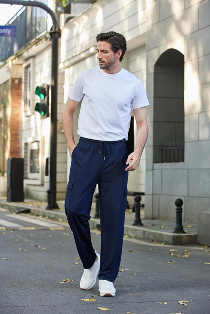 Men'S Cargo Sweatpants Open Bottom Baggy Sweat Pants for Mens Straight Leg Gym Cargo Sweats Lounge Pants with Pockets