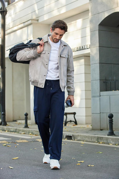 Men'S Cargo Sweatpants Open Bottom Baggy Sweat Pants for Mens Straight Leg Gym Cargo Sweats Lounge Pants with Pockets