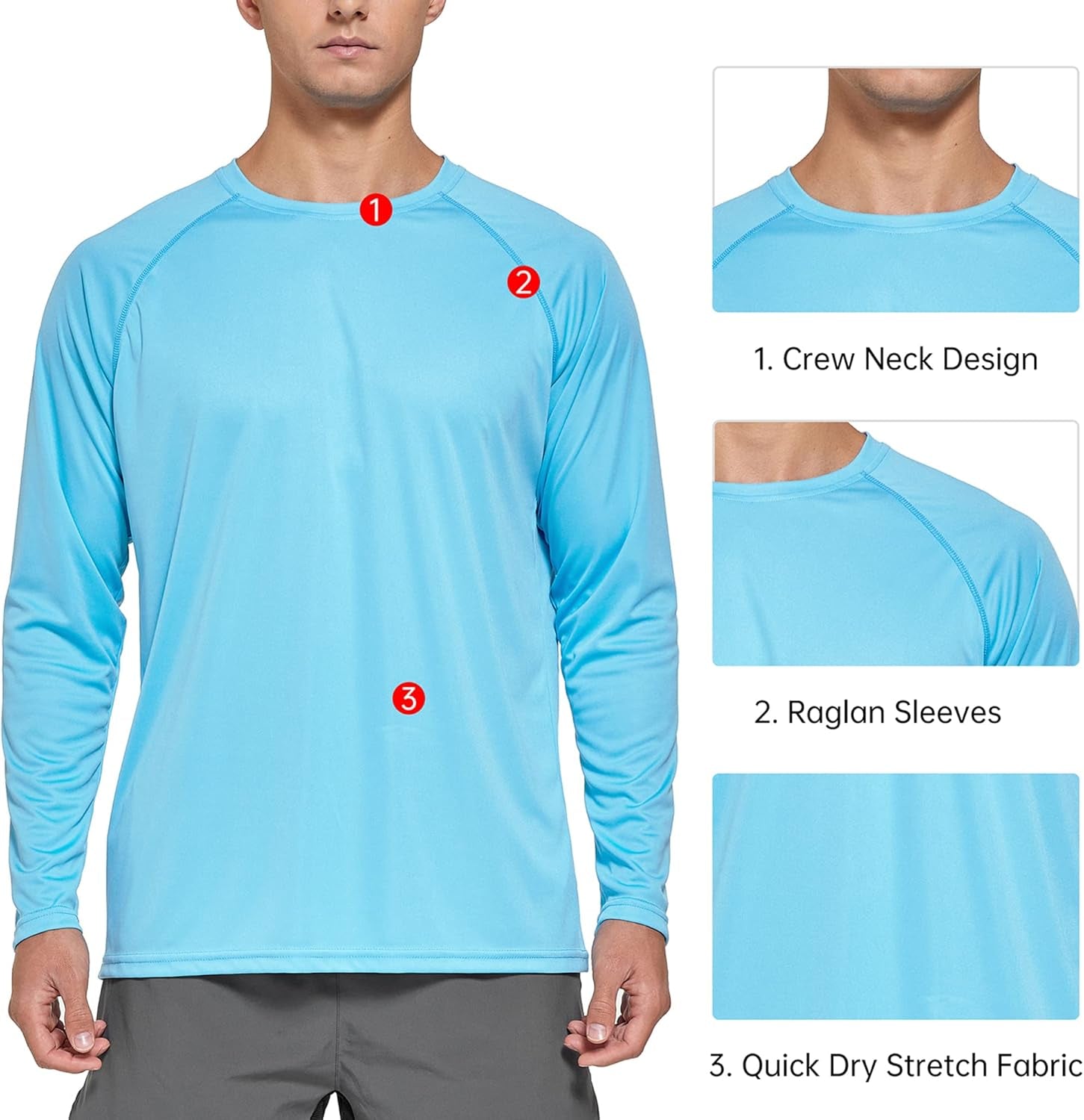 Men'S UPF 50+ Long Sleeve Shirts Sun Protection SPF/UV Fishing Hiking Running T-Shirts Quick Dry Rashguards Swim Shirts