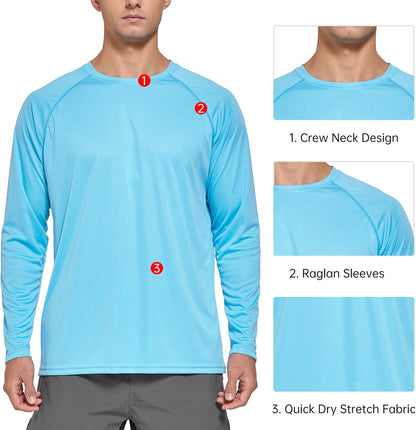 Men'S UPF 50+ Long Sleeve Shirts Sun Protection SPF/UV Fishing Hiking Running T-Shirts Quick Dry Rashguards Swim Shirts