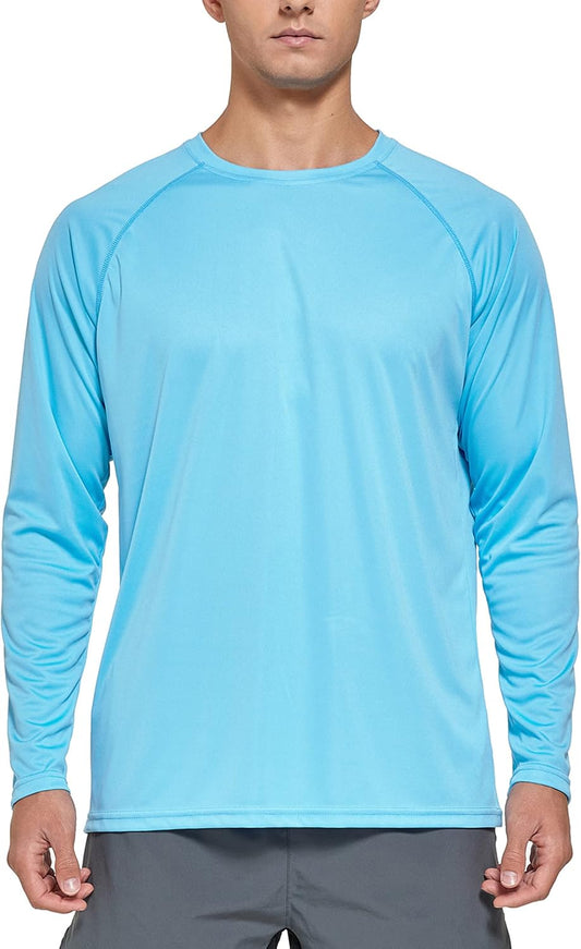 Men'S UPF 50+ Long Sleeve Shirts Sun Protection SPF/UV Fishing Hiking Running T-Shirts Quick Dry Rashguards Swim Shirts