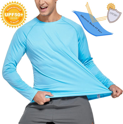Men'S UPF 50+ Long Sleeve Shirts Sun Protection SPF/UV Fishing Hiking Running T-Shirts Quick Dry Rashguards Swim Shirts